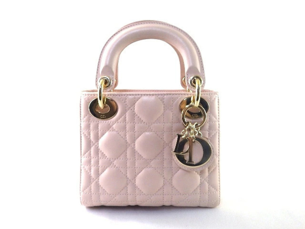 Christian Dior Lady Shoulder Bag Lambskin Pink